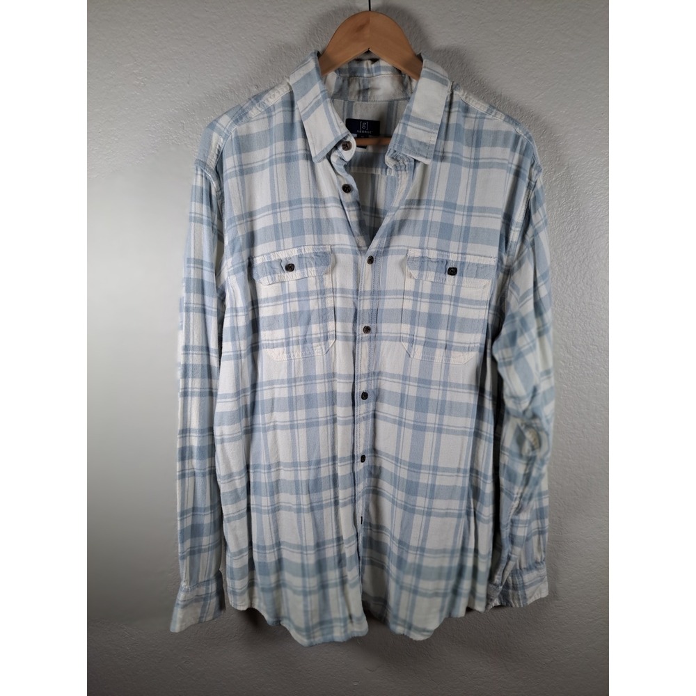 George Mens XL Blue White Plaid Long Sleeve Button Down Shirt GM31Y053H